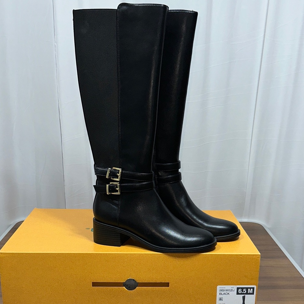 Unisa Black Over-the-Knee Riding Boots with Double Buckles